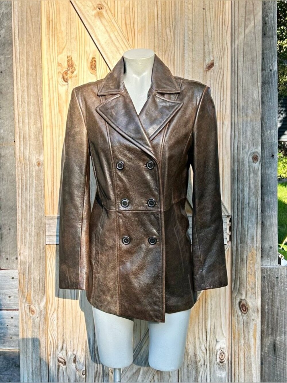 Vintage Leather Loft Double Breasted Brown Distressed Leather Jacket~M~